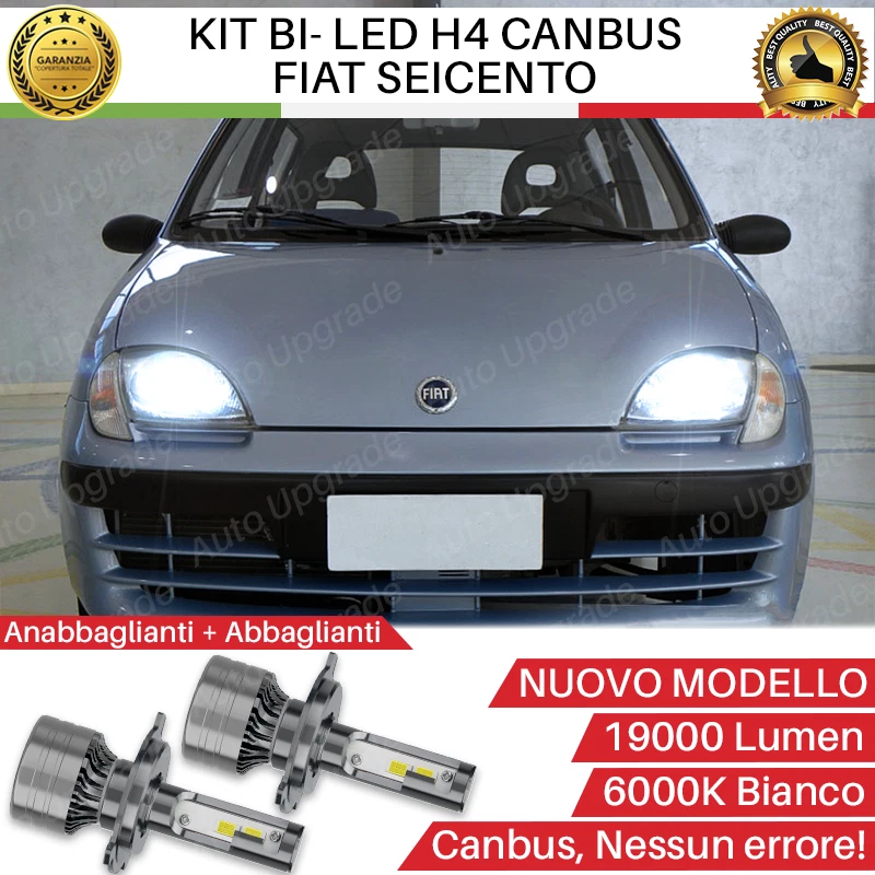 KIT FULL LED PER FIAT SEICENTO 600 LAMPADE LED H4 6000K BIANCO GHIACCIO NO ERROR - Immagine 1 di 4