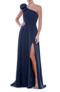 Mac Duggal Midnight Blue Bow One Shoulder Jersey Sheath Gown Size 6 $398 - Picture 1 of 3