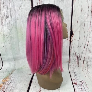 Kimia DR/UL rosa Einhorn 14" sentight Bob Perücke tiefer Teil Lace Front Farbbombe - Bild 1 von 6