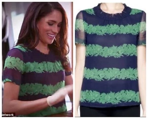 J Crew Navy Blue Green Floral Silk T Shirt Tee Top Blouse US4P UK8P ASO Celeb - Picture 1 of 11