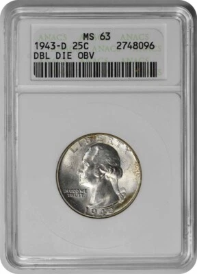 1943-D Washington Quarter DDO FS-101 MS63 ANACS - Image 1 of 2