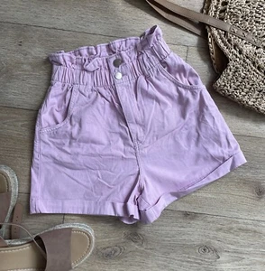 Preciosos Pantalones Cortos de Denim Rosa Claro Bolso de Papel Elástico Cintura Alta Talla 6 H&M - Imagen 1 de 10