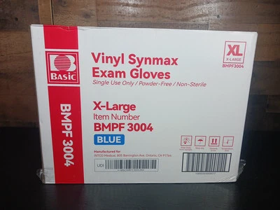 Basic Blue Vinyl Synmax Exam Gloves Case Of 1000 XL SIZE BMPF-3004 - Image 1 of 4