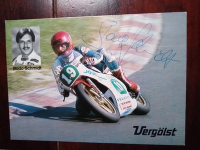 Autogrammkarte von Motorradrennfahrer Bodo Schmidt handsigniert - Bild 1 von 2
