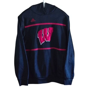 Adidas Climalite Men’s M University of Wisconsin Badgers Black Hoodie Red Logo - Picture 1 of 23