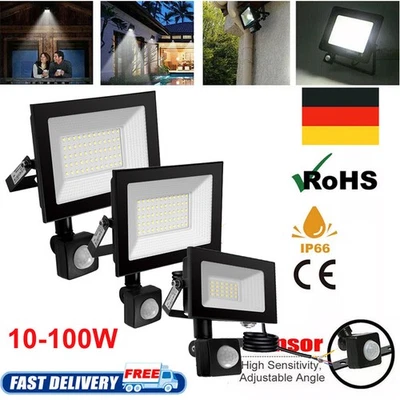 LED Fluter Außen Strahler Scheinwerfer Mit Bewegungsmelder Gartenlampe IP66 - Bild 1 von 4