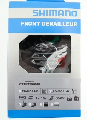 Shimano FD-M611 Down Swing 3x10-Speed Deore Direct Mount Front Derailleur, Black - Image 1 of 4