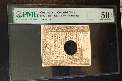 CT 1780 40 Shilling Note Sign: E. Williams in G. Washington's  Delaware Crossing - Image 1 of 3