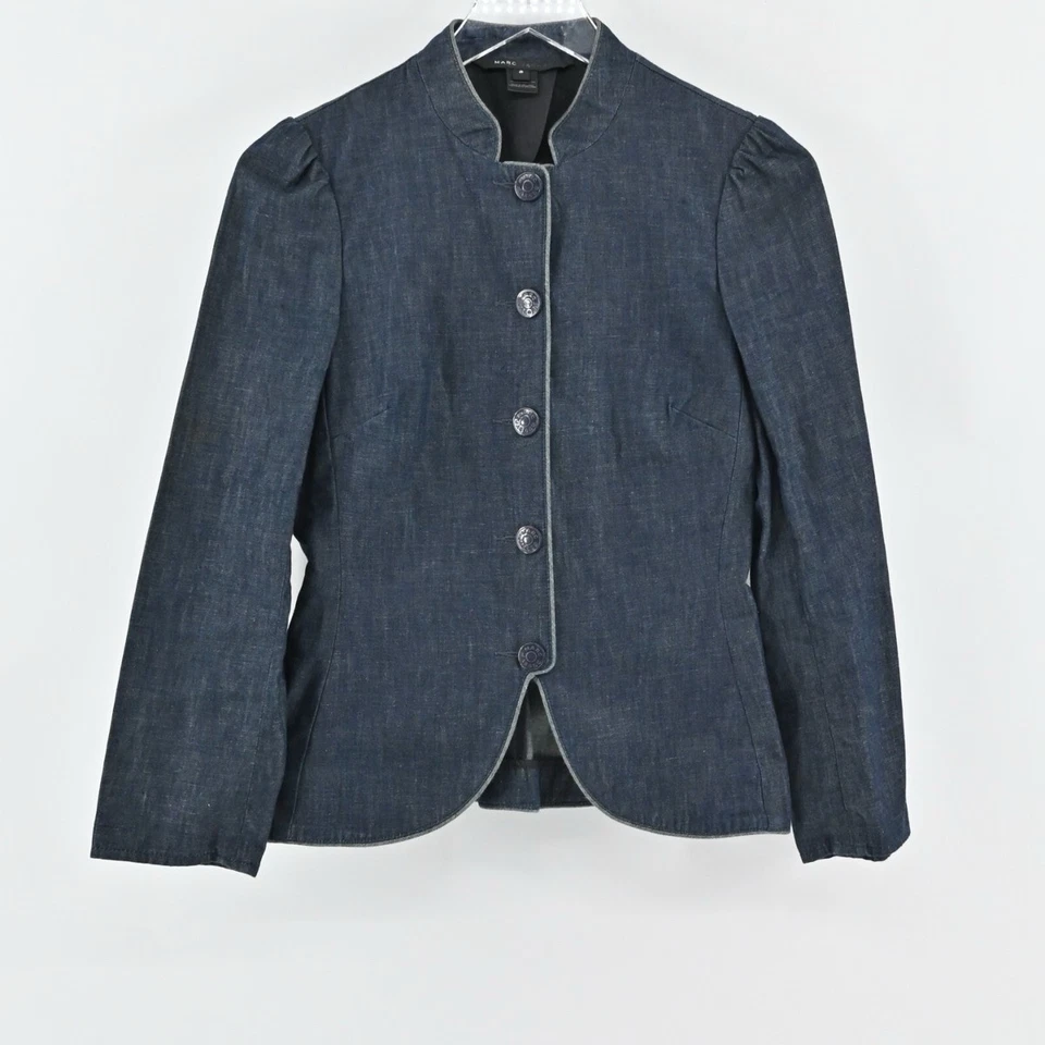 Chaqueta de mezclilla MARC JACOBS Peplum cuello alto talla 10 manga abullonada vintage Y2k 00s Foto 1 de 4