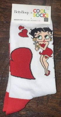 Calcetines Betty Boop Cool Crew W 7-10 M 6-8 Nuevos con Etiquetas Un Par Rojo/Blanco Para Mujer A3 Foto 1 de 2