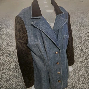 Coldwater Creek Black Denim Floral Paisley Grunge Sleeves Large. jean jacket - Picture 1 of 9