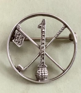 Sporting~Art Deco c1920 .925 Silver & Marcasite 1st / Hole In One GOLFING Brooch - Picture 1 of 16