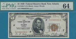 $5.00 1929 ATLANTA BROWN SEAL FEDERAL RESERVE BANK NOTE PMG CHOICE NEW 64 - Picture 1 of 2