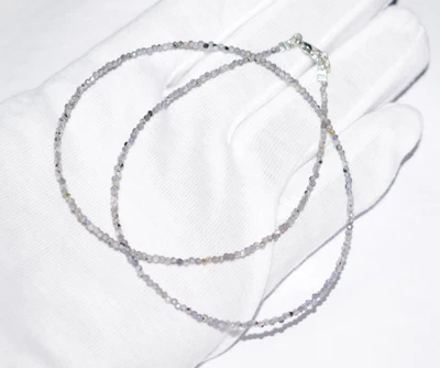 Natural Blue Iolite Gemstone Necklaces 925 Sterling Silver 2 mm Beads 28" String - Image 1 of 4