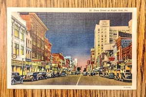 State Street At Night, ERIE PA Curteich 1937 Postcard G. C. Murphys Erie Trust - Picture 1 of 3