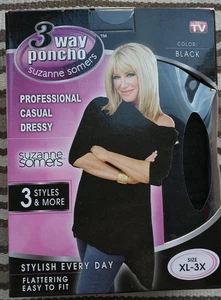 Suzanne Somers 3 Wege Poncho SCHWARZ Gr. XL-3XL wie im Fernsehen gesehen neu einfache Passform - Bild 1 von 1