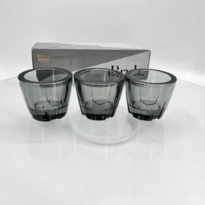 KOSTA BODA BRUK Votive Candle Holders Set Of 3 Smokey Grey In Box 2.5" Sweden - Picture 1 of 9