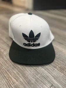 Adidas Hat Cap Snap Back White Black Trefoil Logo Spell Out Adjustable Mens - Picture 1 of 4