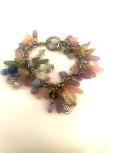 Vintage Murano Glass Bracelet Charm/beads Colorful/Silver tone sun & Moon D5 - Picture 1 of 6