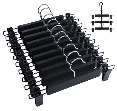 HOMUCASA 10-100 Stück Hosenbügel Kunststoff Klemmbügel Hosenspanner Schwarz Platzsparend