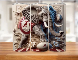 Alabama Crimson Tide Football Stainless Steel Tumbler  20 Oz Bold Elephant 3D - Picture 1 of 3