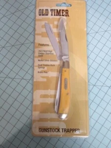 Old Timer Schrade Gunstock Trapper (940TY) Folding Pocket Knife  -Yellow - NIP - Picture 1 of 2