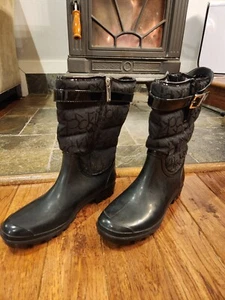 Calvin Klein Boots Womens 11 M Ivah Mid Calf Quilted Rain Black Rubber Buckle - Picture 1 of 10