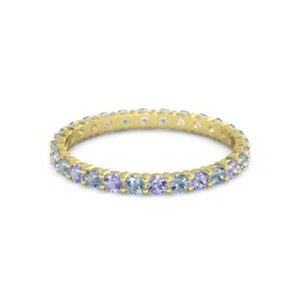 Anello fascia eternità argento sterling 925 tondo iolite topazio blu placcato giallo - Foto 1 di 7