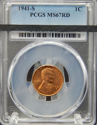 1941-S PCGS MS67 RD RED Lincoln Wheat Back CENT #BT-72 - Image 1 of 4