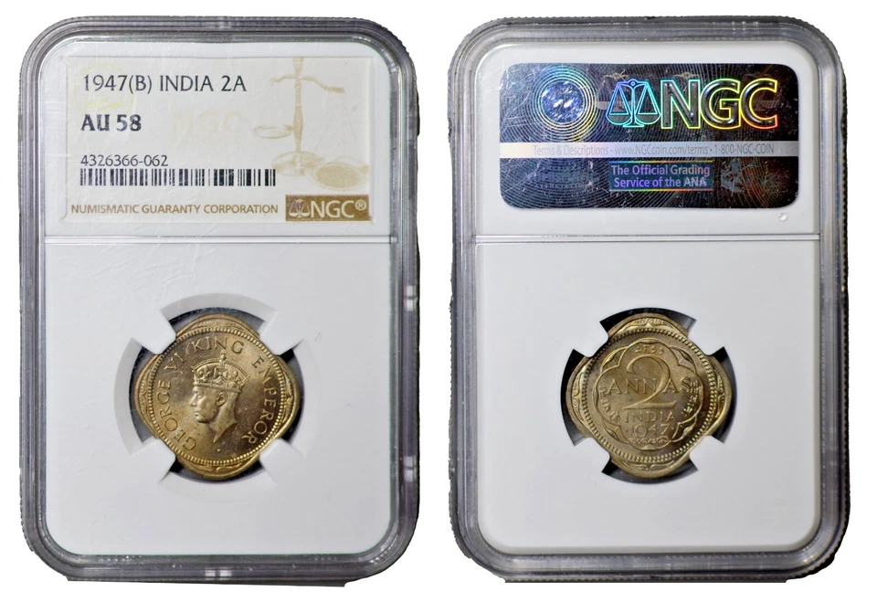 British India 1947 (B) 2 Anna NGC AU58 - Image 1 of 1