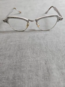 Vintage 1950's Bausch & Lomb Cat Eye Aluminum Floral Ornate Bi Focal Glasses - Picture 1 of 8