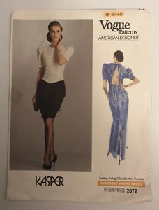 Vogue 2072 Kasper Vintage 80s Sewing Pattern Elegant Dress Sizes: 12-14-16 - Picture 1 of 6