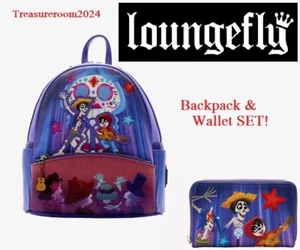 LOUNGEFLY Disney Pixar Coco Poco Loco Wallet & Mini Backpack SET! NEW! - Picture 1 of 9