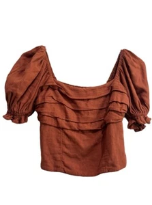 Abercrombie Fitch Crop Top Puff Sleeve Square Neck Size Small Linen Blend - Picture 1 of 11