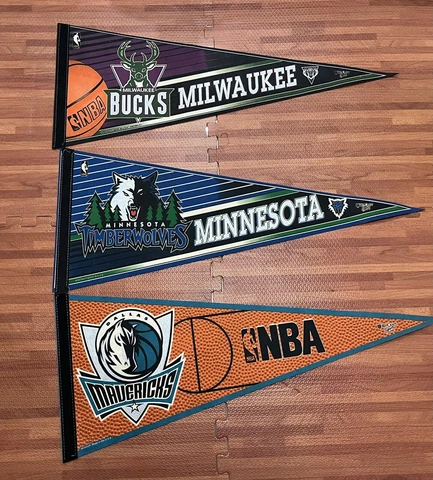 Vintage Lot of 3 Wincraft Sports NBA Felt Pennants 29” Mavericks Bucks Wolves Cover