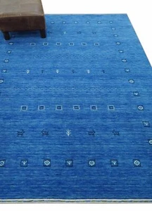 Custom Made Solid Blue Lori Gabbeh Handloomed Wool Area Rug - Picture 1 of 10