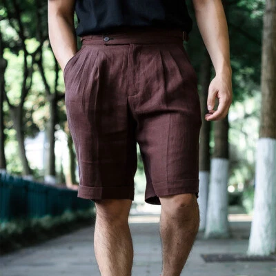 Pantalones Cortos Informales Italianos de Verano Para Hombre Lino Gurkha Pantalones Cortos Ajustables Foto 1 de 4