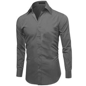 Omega Italy Men's Slim Fit Classic Button Up Long Sleeve Solid Color Dress Shirt - Picture 1 of 71