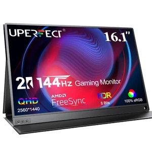 UPERFECT 16.1" 2560x1440 Monitor FreeSync 144Hz Gaming Display Portable Screen - Picture 1 of 6