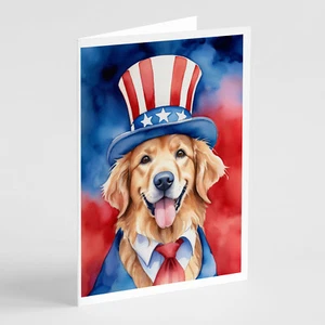 Caroline's Treasure Golden Retriever Patriotic American Cards Envelopes Pack 8 - Picture 1 of 3