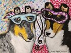Smooth Collie Masquerade 13x19 Art Print by Artist KSams Dog Art