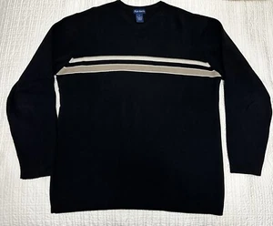 Mens Cotton Sweater Large Black with Khaki & Cream V Neck Australian Made - Picture 1 of 3
