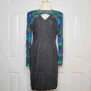 Laurence Kazar Vintage Long Sleeve Sequined Dress - Picture 1 of 11