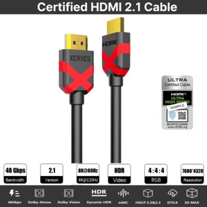 Certified HDMI 2.1 Cable Ultra HD 8K@60Hz 4K@120Hz 48Gbps UHD 3D Dynamic HDR ARC - Picture 1 of 8