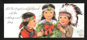 Native American Children Decorating Tree--Christmas Card--with matching envelope - Picture 1 of 4