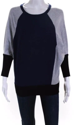 Karen Millen Lightweight Sweater Color Block Blue Black Gray Dolman Sleeve Sz 2 - Image 1 of 4