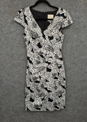 Vestido lápiz ModCloth para mujer XS manga corta midi forrado cuello en V negro floral Foto 1 de 4