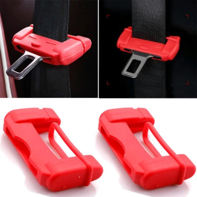 2PCS Silicone Red Car Safty Seat Belt Buckle Clip Anti-Scratch Cover Accessories - Image 1 of 4