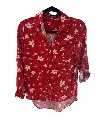 Top para mujer violeta y claire floral manga enrollable talla S Foto 1 de 4