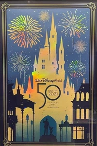 Póster serigrafía serigrafiada de Walt Disney World 27x18 50 aniversario - Imagen 1 de 8